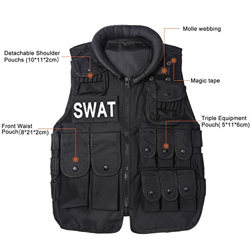 Taktische Weste – Swat Weste Taktische CS Feld Weste Outdoor Ultraleichte Atmungsaktive Einsatzweste 600D Einstellbare Militär Kampfmittelweste Tactical Vest verstellbarer Gürtel für Outdoor (45cm SWAT) Schwarz - 2