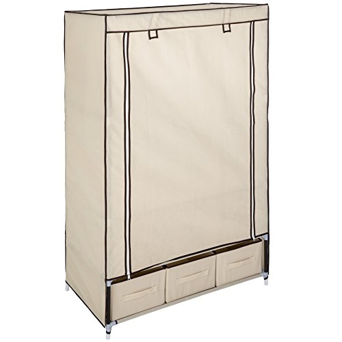 TecTake Armoire de Rangement en Tissu Textile Pliable avec 3 tiroirs et Tringle à vêtements - diverses Couleurs au Choix - (Beige | No. 402533)