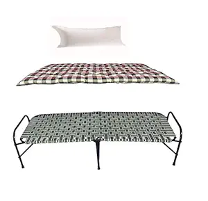 Atootfusion 6/3 Feet Single Folding/Portable Bed Tool-Free Assembled with Storage - Random Color with Soft Cotton Filled Mattress | Gadda and Pillow