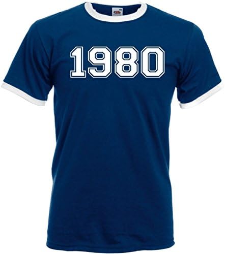 Varsity 1980 College Unisex Ringer T-Shirt Birthday Gift Present Funny Novelty Top