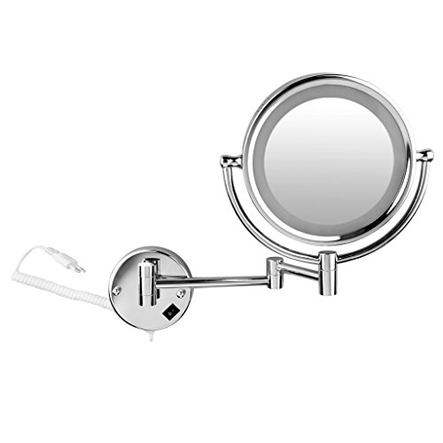 détail FLOUREON 8,5 Pouces LED Miroir Mural Grossissant X10 Lumineux Extension Pliant - 360 Degrés Rotation