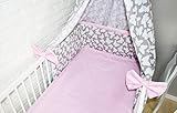 Amilian® Baby Bettwäsche 5tlg Bettset mit Nestchen Kinderbettwäsche Himmel 100x135cm Schmetterling grau/Pünktchen Puderrosa Vollstoffhimmel - 2