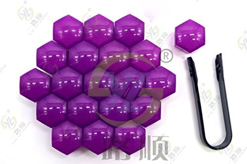 SROVFIDY 20 Pieces Chrome Silver Car Wheel Bolt Nut Head Cap Covers 17mm Plastic Hexagonal Protectors Hex plus Removal Tool Universal (purple)