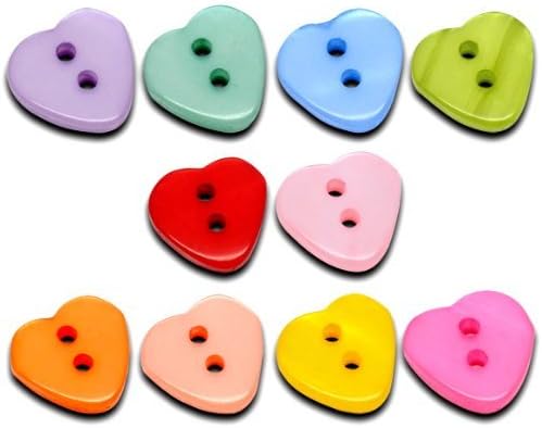 SolPortalHome 100Pcs 12x11mm Mixed-Colour Heart Shape Button