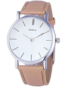 Vovotrade®Unisex casual Faux-Leder-Quarz-analoge Armbanduhr(Khaki)