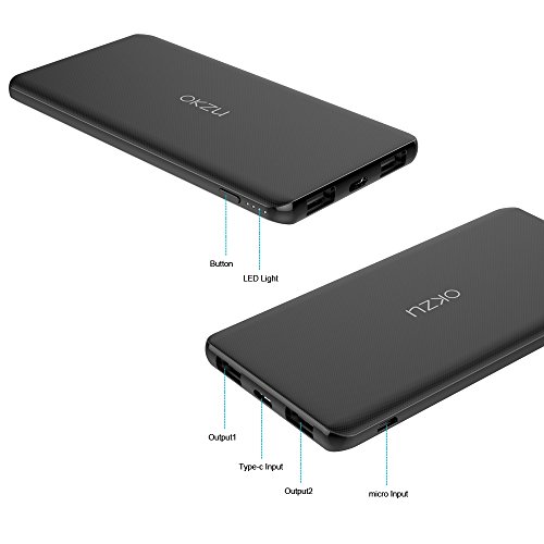 Okzu Slim 5000Â mAh Tipo C input/output caricabatterie portatile Power Bank, batteria esterna, ultra sottile, compatto e leggero per iPhone 7/6s/6, Samsung Galaxy, Nexus, HTC, Huawei e altri