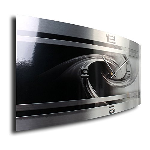 Black & Silver Abstrakt Metallic Wall Art Wandbild Metall Designer Wanduhr Funkuhr modernes Design * Made in Germany* WAG300FL-X * leise kein Ticken - 2