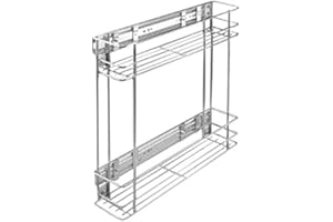 NOMET Cesta extraíble para armario de cocina, 15 cm (estrecha), 2 cestas, cromada, telescópica, con soporte frontal, extensión completa, máx. 30 kg