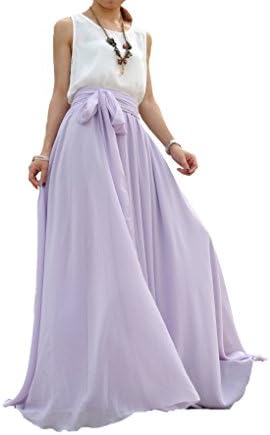 Melansay Beatiful Bow Tie Summer Beach Chiffon High Waist Maxi Skirt XXXL,Lavender