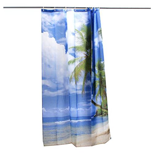 Duschvorhang - SODIAL (R) Tropische Palme Sommer-Strand-Polyester Duschvorhang Badezimmer-Dekor w / Haken