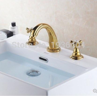 Tourmeler Gold Plating 3Pcs Swan Neck Shape Bathroom Sink Faucet Dual Hanle Basin Mixer Taps Bf1012