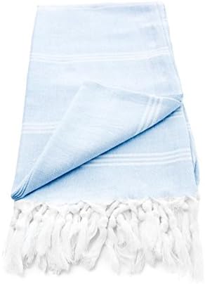 Arta Ahura Clovelly Go Anywhere 100% Organic Cotton Turkish Towel – Full Size Beach Bath or Body lightweight Handwoven Pestemal Hammam Towel Baby Blue