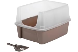 Iris Ohyama Cat Litter Tray with Scoop, Beige, Easy to Clean, Cat Litter Box, Detachable Spill Preventing Walls, For Kittens, Adult Cats, Rabbits, BPA Free, Open Top, Modern, CLH-12
