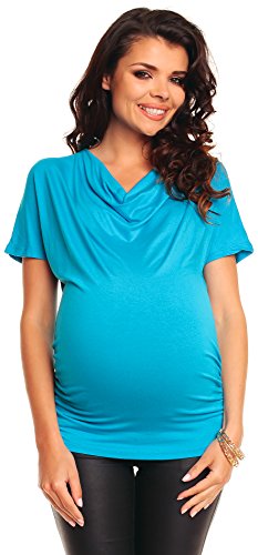 Zeta Ville Women's Pregnancy Maternity Batwing Stretch Ruched Top Jumper 095 (UK 18/20, Cyan)
