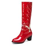 TianWlio Stiefel Frauen Herbst Winter Schuhe Stiefeletten Boots Winterrhinestone Absatz Lackleder Stiefel Schlüpfen Mittelrohr Stiefel rot 36