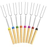 Excelencia de unión y tiempo de calidad: 8 varillas de asar individuales Marshmallow con 8 colores diferentes para niños, permiten que los niños asusten sus dulces alrededor del fuego juntos. Las asas de madera hacen que tus pinchos telescópicos de acero inoxidable sean resistentes, duraderos y fáciles de agarrar. También se puede utilizar como horquillas de perro caliente en su próximo patio hoguera, hoguera de patio, hoguera o hoguera.