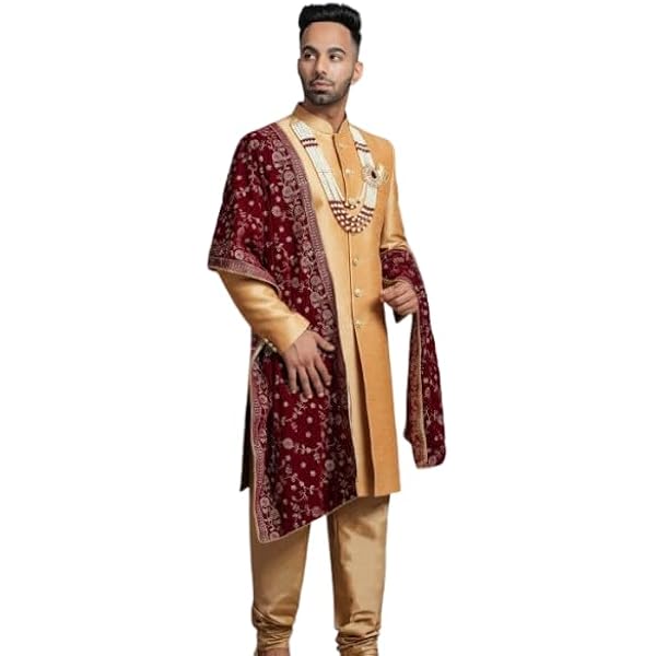 Sherwani Dupatta In Velluto Per Uomo – Colore Marrone, Lunghezza 2,5 Metri, Fatto A Mano (India)