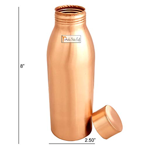 Prisha India Craft Pure Copper Water Bottle Seam Less Design, Capacity 700 ML