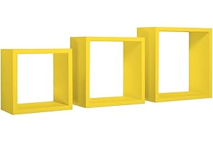 MODULARREDO | INCUBO Set di 3 Mensole da Muro, Cubi Arredo, Mensole Cubo, Cubi da Parete, 35x35 p15.5 cm 30x30 p15.5 cm e 25x25 p15.5 cm, Giallo Canarino, Kit Tasselli Incluso - Made in Italy