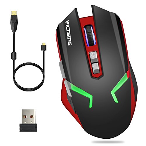 VICTSING Rat  n Gaming Inal  mbrico  Dual Modo con Cable y Receptor USB  4 DPI Adjustables 2400 Max  4 Colores de Iluminaci  n Respirada  7 Botones para PC  Port  til  Computadora  Ordenador