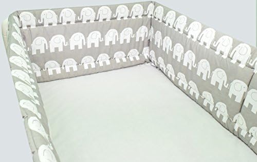 All round bumper/Nursery Bumper/Padded 4 Sided (140 x 70cm), (Grey Elephants)