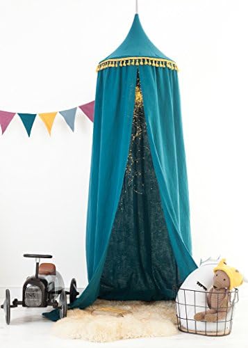 Canopy Made in UE, 100% UE cotton, Children Safe, Bed Canopy, Kids Baby Crib Canopy, Play Tent Hanging House Decoration Reading nook Height 250cm / 98 inch (turquoise blue)