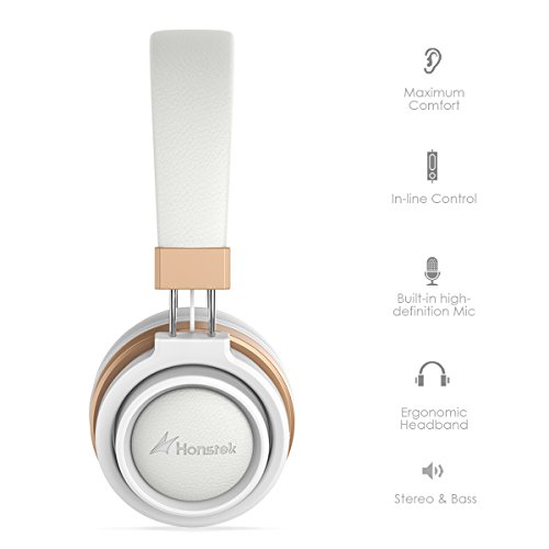 Honstek A5 KopfhÃ¶rer, On Ear Stereo Headset mit Starkem Bass, Eingebautem Mikrofon, Ergonomisches und Modisches und 3,5 mm Klinkenstecker fÃ¼r iPhone, Android Smartphone, Computer, Kinder (WeiÃŸ)