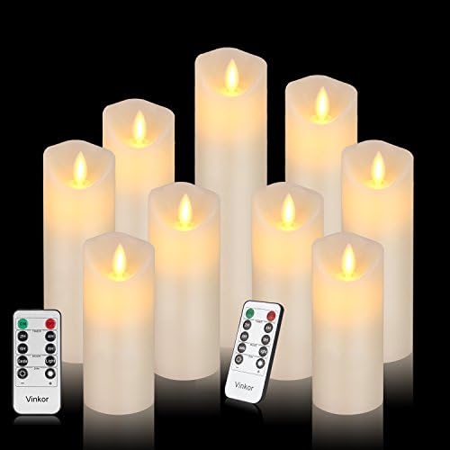 LED Candles Flameless Candles Flickering Battery Operated Candles 4" 5" 6" 7" 8" 9" Set of 9 Ivory Classic Real Wax Pillar With Moving LED Flame &amp; 10-key Remote Control 2/4/6/ 8 Hours Timer
