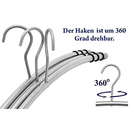 Designer Kleiderbügel aus Edelstahl rostfrei – matt gebürstet – von ASIS nettrade – mit Gummiringe als Antirutsch im Schulterbereich 5 Stück - 4