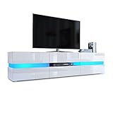 Vladon TV Unit Cabinet Flow, Carcass in White High Gloss/Front in White High Gloss with LED Lights