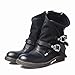 Produktbild ABsoar Mittellange Stiefel Danme Klassische PU Leder Boots Mode Gürtelschnalle Motorradstiefel Retro Plissee Boot Freizeitschuhe Warm Punkrock Stiefeletten