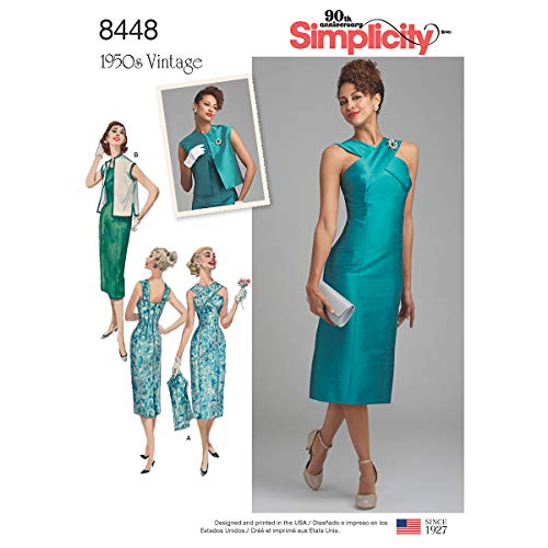 Simplicity 8448Pattern 8448 Patron de Robe Vintage pour Femme avec Gilet doublé ou Non doublé Blanc Taille 44 à 50