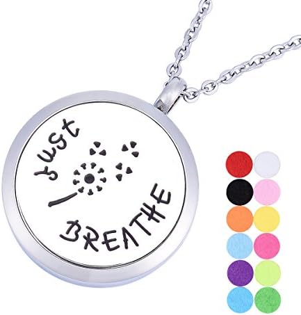 VALYRIA Hollow Dandelion "Just Breathe" Aromatherapy Essential Oil Diffuser Pendant Necklace Pendant Locket With 12 Felt Pads