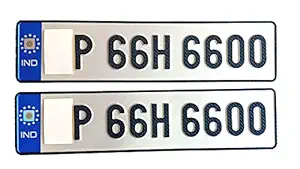 IND Fancy Aluminium CAR Number Plates , with Buyer's Four Wheeler Number Embossed/Printed_Standard Size Blue White | for Old Vehicle 2 Piece |Front and Back| Blue