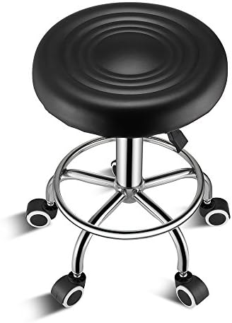 Greenbang Rolling Low Swivel Stool Height Adjustable from 44-59cm for Facial Manicure Massage Tattoo (Black)