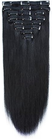 Winky Wiggery 16"-22" inches 8PCS 120g-150g, Double Weft Full Head Clip in 100% Real human Hair Extensions for Women Beauty (20"-140g, #1(Off Black))