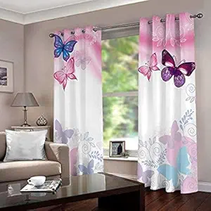 FDV 3D Butterfly Digital Printed Polyester Fabric Curtains for Kids Bed Room, Living Room Window/Door/Long Door (D.N.82) - 1, 4 x 9 Feet, Size : 48 x 108 Inch, Long Door, Color Pink