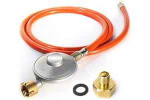 GAS-SHOP-24 Anschluss-Set bestehend aus Druckminderer 50 mbar Gasschlauch 200 cm + Übergang 1/2" x 1/4" / Gas Regler (für z.B. Gaskocher, Gasherd, Hockerkocher, Campingkocher)