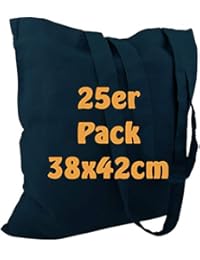 Cottonbagjoe Baumwolltasche Jutebeutel unbedruckt mit Zwei Langen Henkeln 38x42cm (Marine, 25 St&uuml;ck)