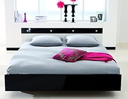 Demeyere 137203 Strass Lit Panneau de Particules/MDF Blanc/Noir Brillants 193,6 x 151 x 72,1 cm