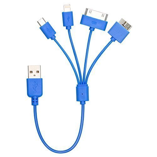 Sanka Ladekabel 4 in 1 USB Kabel Multi Mehrfach Adapter Kabel f¨¹r Phone 4 / 5 / 5S / 5C / 6 / 6+ , iPad 2 / 3 / 4, Samsung / Adapter-Blau