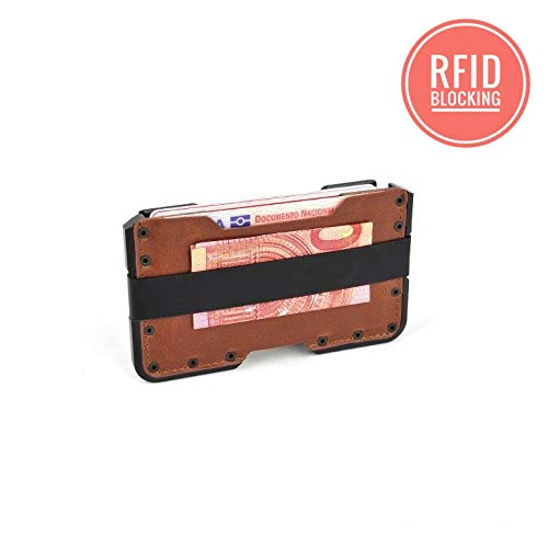 Tarjetero metalico con Bloqueo RFID para Hombre y Mujer. Cartera pequeña Fina y Minimalista Slim de Aluminio y Piel. GOANSEE