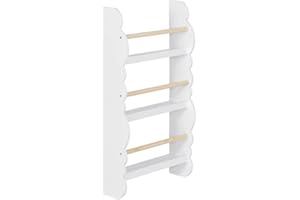 WOLTU Kids Bookcase, Wall Shelf, 3-Tier Children's Bookshelf, Storage Display Rack, Wooden Book Organiser for Children's Room, Cloud-shape, White