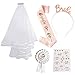 Produktbild SPECOOL Bride to Be Rose Gold JGA deko Accessoires Schärpe weißer Schleier mit Kamm Krone Haarreif Tattoos für Den Junggesellinnenabschied Party
