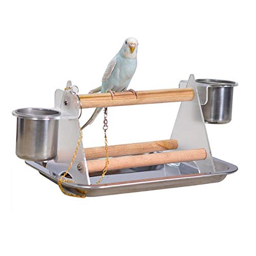 Preisvergleich Produktbild Sanmubo Tragbarer Vogelständer für Papageien mit Tablett und Tasse aus Edelstahl Futternapf Sitzstange Spielplatz Sitzstangen für Vögel Sitzstange Spielplatz