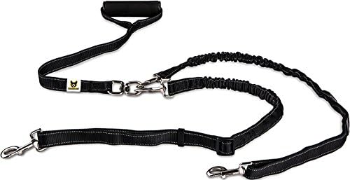 Double Dog Lead | Flexible Reflective Twin Dog Lead for 2 Dogs (165 to 220 cm) with Soft Grip Handle for Two Dogs from 20 kg