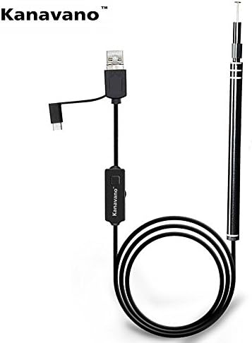 Kanavano USB Ear Cleaning Endoscope,3 in 1Nose and mouth Borescope Inspection Camera Waterproof Visual earpick with 6 Adjustable Led for OTG Android Micro USB,PC、type-c (3in1 100 million pixels)