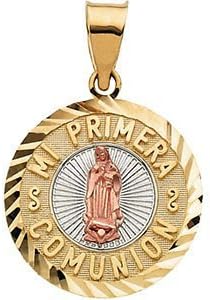 14kt Yellow 16.75mm Tri-Color Mi Primera Comunion (First Holy Communion) Medal