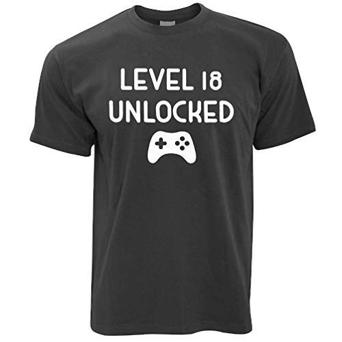 Tim and Ted I Giocatori 18 ° Compleanno Maglietta Livello 18 Slogan Sbloccato Dark Grey XL