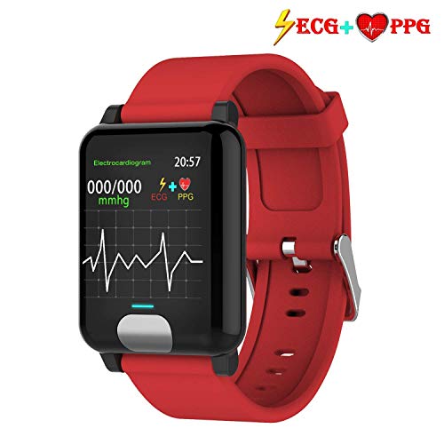 armo Pulsera Actividad,ECG +PPG Pulsera Inteligente con Pulsómetro Pulsera Deportiva y Monitor de Ritmo Cardíaco Monitor de Actividad Impermeable IP67 Reloj Fitness Podómetro para Mujer Hombre (Rojo)